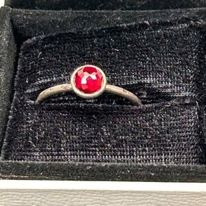 Vintage Pandora Red Synthetic Ruby Bezel Ring Sterling Silver 925 ALE 60 Size 9